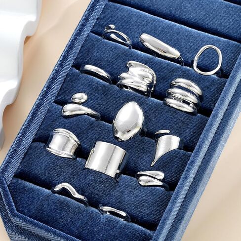 13PCS Silver Chunky Rings for Women Non Tarnish Stackable Stacking Rings Set Thumb Signet Statement Ring Band Multiple Sizes Trendy Jewelry Gift in Kuwait