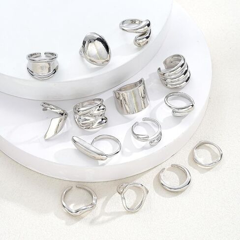 13PCS Silver Chunky Rings for Women Non Tarnish Stackable Stacking Rings Set Thumb Signet Statement Ring Band Multiple Sizes Trendy Jewelry Gift in Kuwait