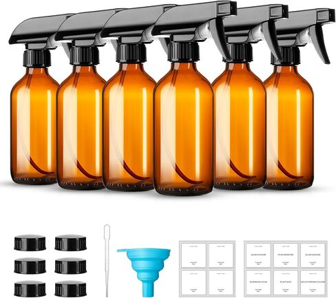 Vitreaux 6 Pack 8oz Amber Glass Spray Bottles,Glass Spray Bottles Refillable Empty Containers with Adjustable Nozzle,Spray Bottle for Essential Oils,Cleaning Solutions,Hair Mister,Pets in Saudi Arabia