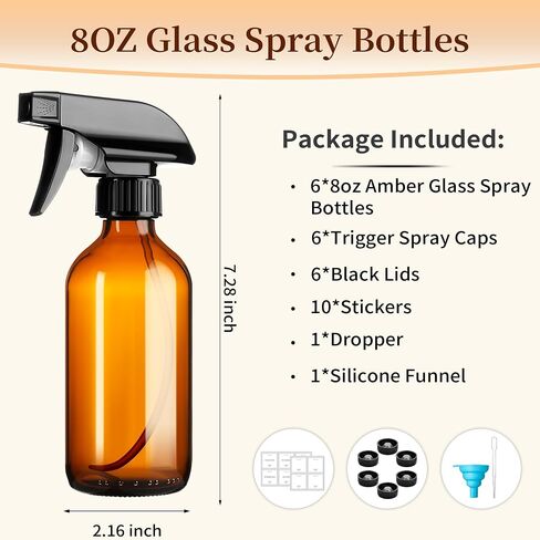 Vitreaux 6 Pack 8oz Amber Glass Spray Bottles,Glass Spray Bottles Refillable Empty Containers with Adjustable Nozzle,Spray Bottle for Essential Oils,Cleaning Solutions,Hair Mister,Pets in Saudi Arabia