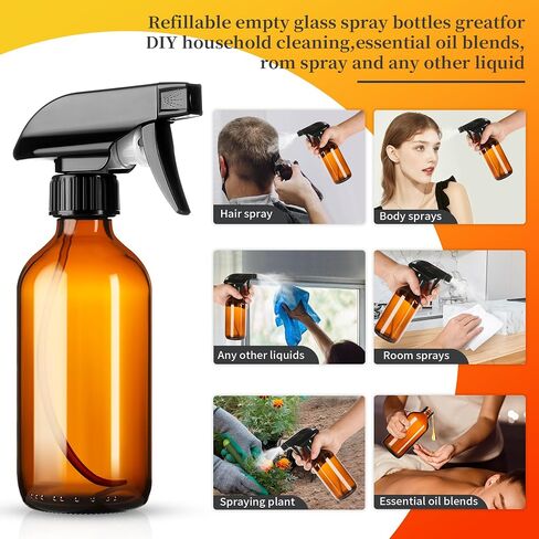 Vitreaux 6 Pack 8oz Amber Glass Spray Bottles,Glass Spray Bottles Refillable Empty Containers with Adjustable Nozzle,Spray Bottle for Essential Oils,Cleaning Solutions,Hair Mister,Pets in Saudi Arabia