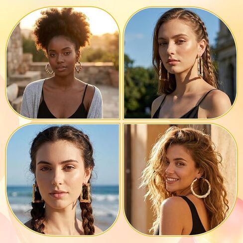 4 Pairs Bamboo Earrings Gold, Chunky Big Hoop Earrings, 80s 90s Door Knocker Earring, for Hip-Hop Accessories and Retro Outfits in Saudi Arabia