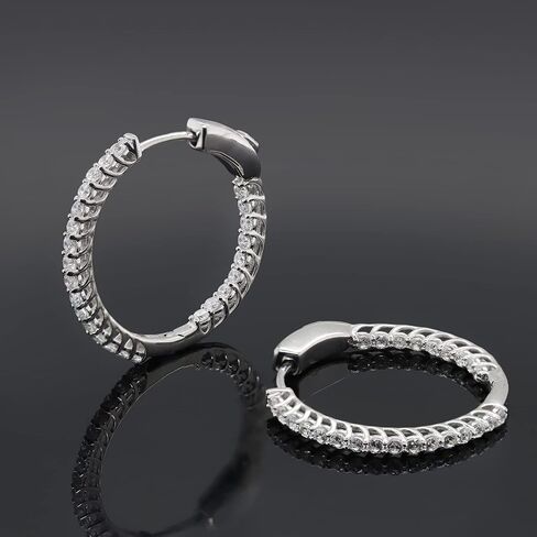0.75 Carat Lab Grown Diamond Inside-Outside Hoop Earrings in 925 Sterling Silver with 14K White Gold Plating, G–H Color VS–SI Clarity, Thin Round Cut Diamond Hoops for Women in Kuwait