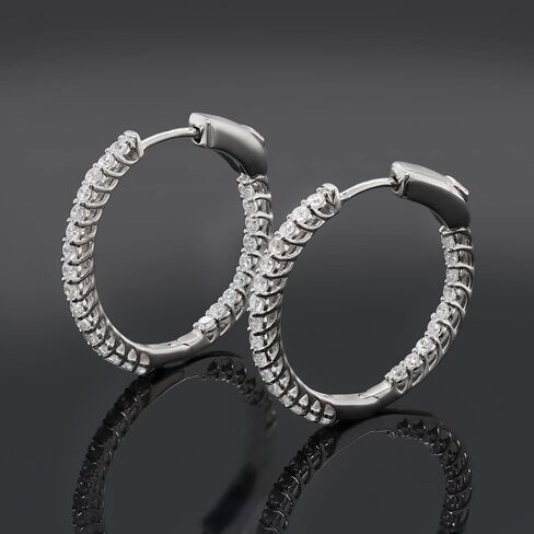 0.75 Carat Lab Grown Diamond Inside-Outside Hoop Earrings in 925 Sterling Silver with 14K White Gold Plating, G–H Color VS–SI Clarity, Thin Round Cut Diamond Hoops for Women in Kuwait