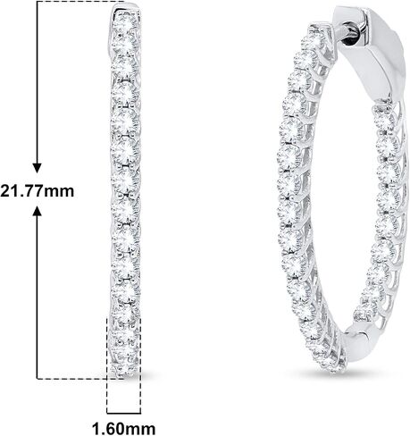 0.75 Carat Lab Grown Diamond Inside-Outside Hoop Earrings in 925 Sterling Silver with 14K White Gold Plating, G–H Color VS–SI Clarity, Thin Round Cut Diamond Hoops for Women in Kuwait