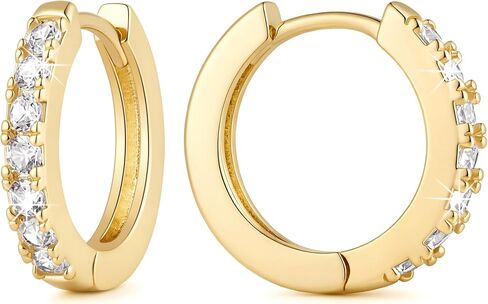 Gold Hoop Earrings 14K Gold Earrings for Women 14K Gold Hoop Earring for Women Hoops Classic Round Silhouette with Cubic Zirconia Hoops Earring for Womens 12/14/16/20/25/30mm in Saudi Arabia