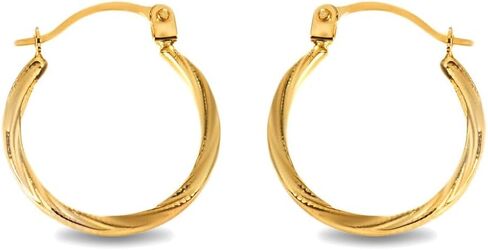 Claddagh Gold - Solid 14K Yellow Gold Beaded & Twisted Reversible Hoop Earrings (0.60") for Women in Saudi Arabia