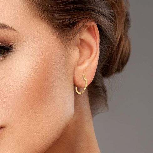 Claddagh Gold - Solid 14K Yellow Gold Beaded & Twisted Reversible Hoop Earrings (0.60") for Women in Saudi Arabia