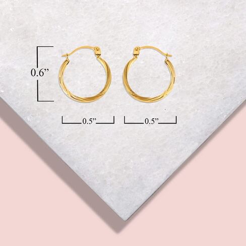 Claddagh Gold - Solid 14K Yellow Gold Beaded & Twisted Reversible Hoop Earrings (0.60") for Women in Saudi Arabia