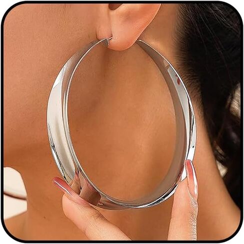 Large Hoop Statement Earrings for Women, Dainty 14K Gold Big Round Circle Hoops Earrings Vintage Hip Hop 70s 80s Ear Jewelry Accessories Gifts in Kuwait