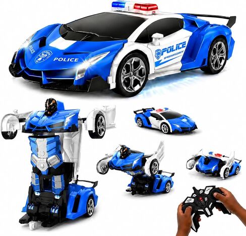 FIGROL Remote Control Car｜Transformable Robot RC Car｜2.4Ghz 1:18 Scale Model Police Car with One Button Deformation｜360 Degree Rotation Drifting｜ Ideal Brithday Gifts for Boys and Girls in Kuwait