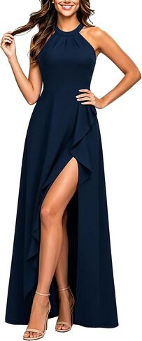 Viwenni Women's Halter Ruffled Split Flared Wedding Guest Formal Evening Dresses in Saudi Arabia
