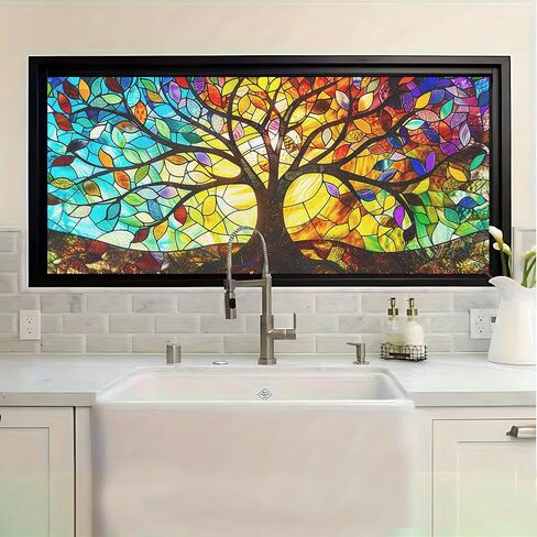Window Privacy Film 39.37x17.5in Frosted Static Cling Window Film Decorative Stained Glass Ocean Turtle for Bathroom in Saudi Arabia