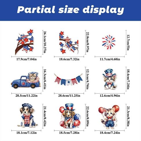 9 Sheets Patriotic Window Clings Independence Day Window Stickers Cute Truck Fireworks Cat Dog American Flag Window Decals Memorial Day Decoration 4th of July Window Stickers for Home School Party in Saudi Arabia