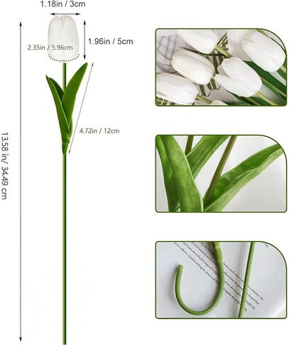 20Pcs Fake Tulips Artificial Flowers Real Touch 13.5" PU Faux Flowers Tulip Stems for Wedding Spring Bouquet Floral Arrangement Home Party Office Decorations for Mother's Day (White) in Saudi Arabia
