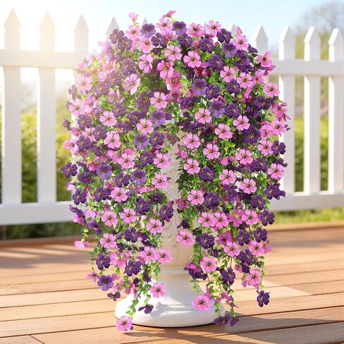 Artificial Hanging Flowers for Outdoors, 6PCS Faux Silk Artificial Flowers for Outdoors, UV Resistant Fake Flowers, No Fade Trailing Greenery, Decor for Home Porch Patio Balcony Garden Yard in Kuwait