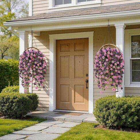 Artificial Hanging Flowers for Outdoors, 6PCS Faux Silk Artificial Flowers for Outdoors, UV Resistant Fake Flowers, No Fade Trailing Greenery, Decor for Home Porch Patio Balcony Garden Yard in Kuwait