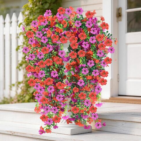 Artificial Hanging Flowers for Outdoors, 6PCS Faux Silk Artificial Flowers for Outdoors, UV Resistant Fake Flowers, No Fade Trailing Greenery, Decor for Home Porch Patio Balcony Garden Yard in Saudi Arabia