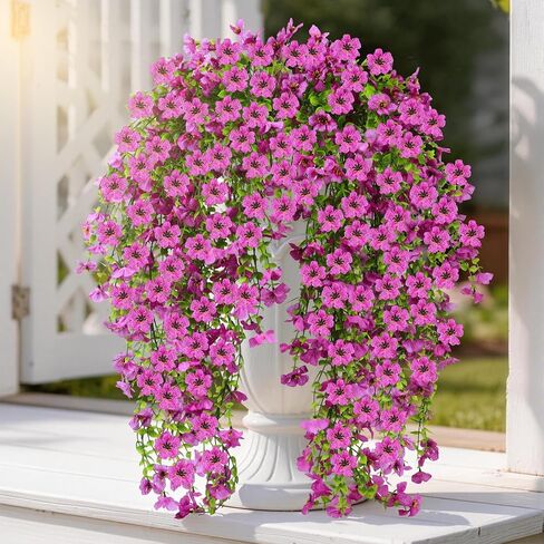 Artificial Hanging Flowers for Outdoors, 6PCS Faux Silk Artificial Flowers for Outdoors, UV Resistant Fake Flowers, No Fade Trailing Greenery, Decor for Home Porch Patio Balcony Garden Yard in Kuwait
