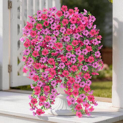 Artificial Hanging Flowers for Outdoors, 6PCS Faux Silk Artificial Flowers for Outdoors, UV Resistant Fake Flowers, No Fade Trailing Greenery, Decor for Home Porch Patio Balcony Garden Yard in Kuwait