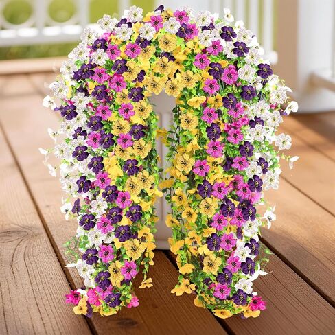 Artificial Hanging Flowers for Outdoors, 6PCS Faux Silk Artificial Flowers for Outdoors, UV Resistant Fake Flowers, No Fade Trailing Greenery, Decor for Home Porch Patio Balcony Garden Yard in Kuwait