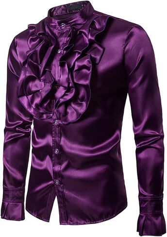 Men's Frill Ruffle Dress Shirt Vintage 70S Victorian Costume Rayon Bow Tie Shirt Cosplay Party Shirt in Saudi Arabia