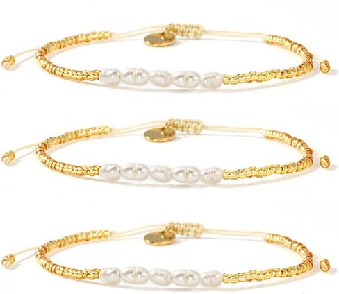 Pearl Bracelet for Women,Dainty Stack Gold Beads Elastic Bracelets Bulk Layered Tiny Jewelry Charm Handmade Fashion Gifts in Saudi Arabia