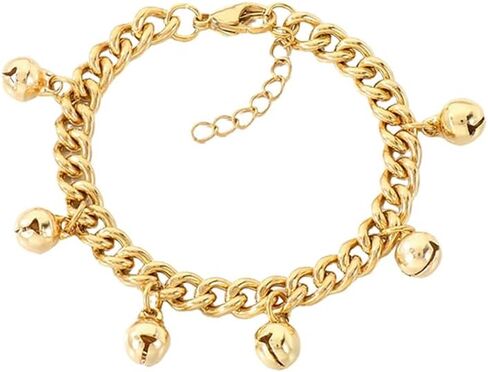 OIDIMS Jingling Bell سوار سحر للنساء وصلة كوبية مكتنزة مطلية بالذهب سلسلة قابلة للتعديل سوار عتيق أصوات متدلية أجراس الخرز شرابة الإسورة أزياء بسيطة مجوهرات غجرية هندية in Kuwait