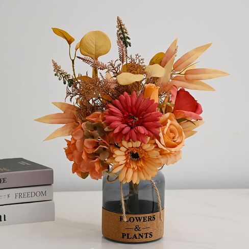 LADADA Blue Artificial Flower Bouquet in Ceramic Vase, White and Blue Ball Chrysanthemum with Eucalyptus, Minimalist Desk Decor for Office Home Centerpiece in Saudi Arabia