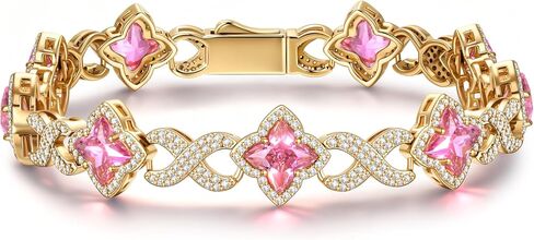 Moissa 7.48 Inch Infinity Love & Luck 14K Gold Plated Four-Leaf Clover Bracelet for Women, Ice-Frosted Lab Zircon with Infinity Link Design, Meaningful Gift for Birthday Anniversary Mother's Day in Kuwait