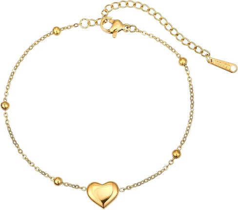 14K Gold Plated Heart Bracelet for Women - Dainty Stainless Steel Charm Bracelet Adjustable 6-8 Inch, Minimalist Birthday Gift in Kuwait