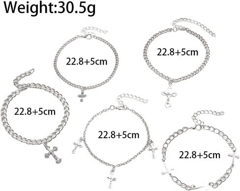 Silver Cross Chain Bracelet Set for Women Men,Y2k Punk Stackable Cross Link Chains Bracelets,Trendy Gothic Halloween Jewelry in Saudi Arabia