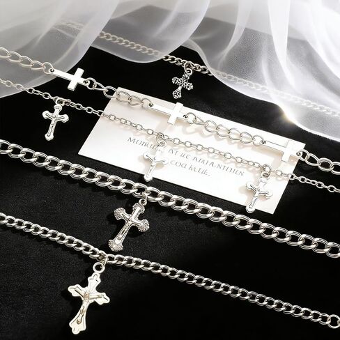 Silver Cross Chain Bracelet Set for Women Men,Y2k Punk Stackable Cross Link Chains Bracelets,Trendy Gothic Halloween Jewelry in Saudi Arabia