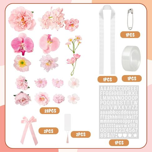 JarThenaAMCS 38Pcs DIY Graduation Leis Set Class of 2026 Pink Flower Graduation Stole with Acrylic Tassel Card Stickers for Craft High School College Student Congrats Grad Gift Party in Kuwait