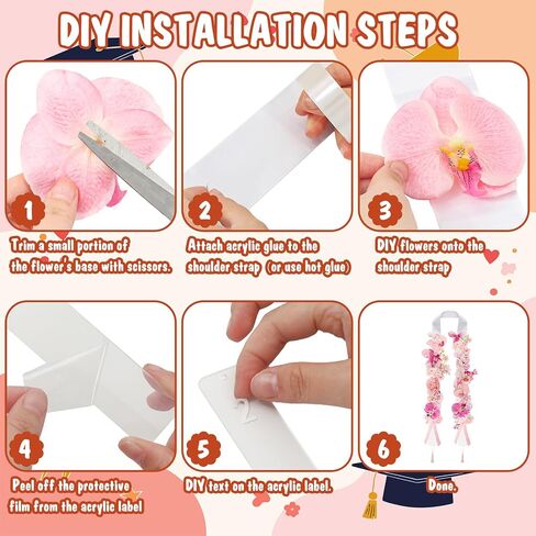JarThenaAMCS 38Pcs DIY Graduation Leis Set Class of 2026 Pink Flower Graduation Stole with Acrylic Tassel Card Stickers for Craft High School College Student Congrats Grad Gift Party in Kuwait