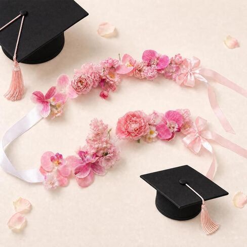 JarThenaAMCS 38Pcs DIY Graduation Leis Set Class of 2026 Pink Flower Graduation Stole with Acrylic Tassel Card Stickers for Craft High School College Student Congrats Grad Gift Party in Kuwait