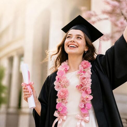 JarThenaAMCS 38Pcs DIY Graduation Leis Set Class of 2026 Pink Flower Graduation Stole with Acrylic Tassel Card Stickers for Craft High School College Student Congrats Grad Gift Party in Kuwait
