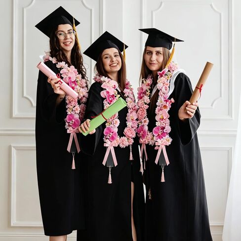 JarThenaAMCS 38Pcs DIY Graduation Leis Set Class of 2026 Pink Flower Graduation Stole with Acrylic Tassel Card Stickers for Craft High School College Student Congrats Grad Gift Party in Kuwait