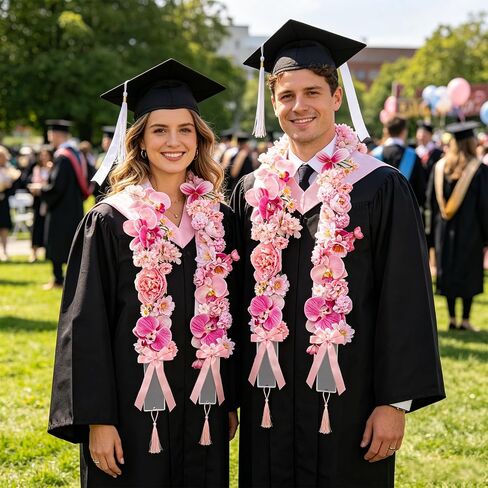 JarThenaAMCS 38Pcs DIY Graduation Leis Set Class of 2026 Pink Flower Graduation Stole with Acrylic Tassel Card Stickers for Craft High School College Student Congrats Grad Gift Party in Kuwait