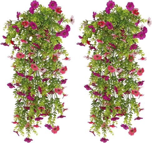 Artificial Hanging Flowers for Outdoors,2 Pack Silk Fake Plant UV Resistant Faux Flower for Front Door Porch Planter Patio Yard Garden(Dark Purple) in Saudi Arabia