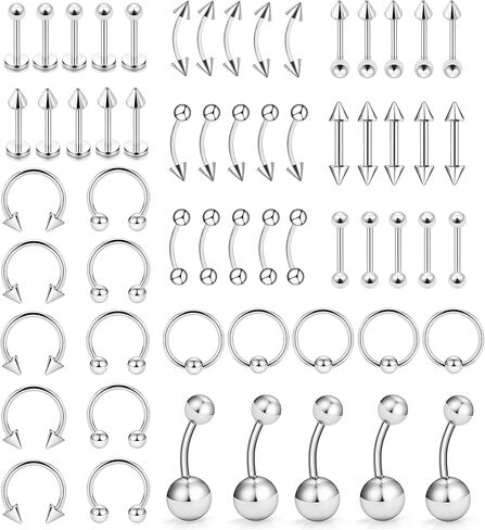 60Pcs 16G Surgical Steel Lip Rings for Women Men Labret Studs Horseshoe Septum Nose Piercing Belly button Rings Eyebrow Navel Body Piercing Jewelry in Saudi Arabia