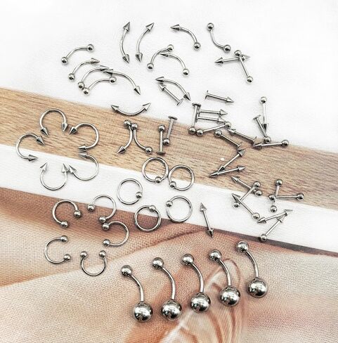 60Pcs 16G Surgical Steel Lip Rings for Women Men Labret Studs Horseshoe Septum Nose Piercing Belly button Rings Eyebrow Navel Body Piercing Jewelry in Saudi Arabia