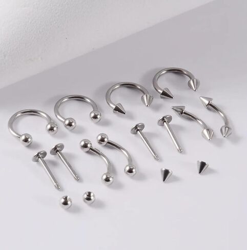 60Pcs 16G Surgical Steel Lip Rings for Women Men Labret Studs Horseshoe Septum Nose Piercing Belly button Rings Eyebrow Navel Body Piercing Jewelry in Saudi Arabia