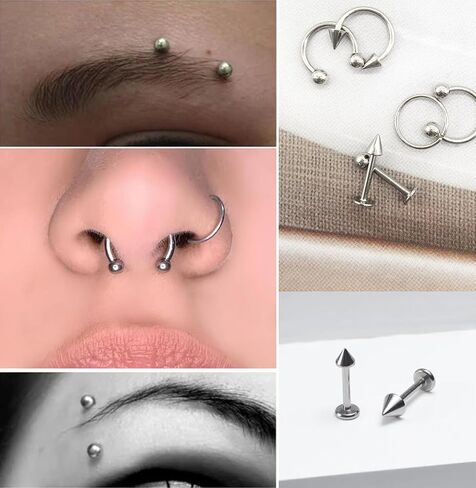 60Pcs 16G Surgical Steel Lip Rings for Women Men Labret Studs Horseshoe Septum Nose Piercing Belly button Rings Eyebrow Navel Body Piercing Jewelry in Saudi Arabia