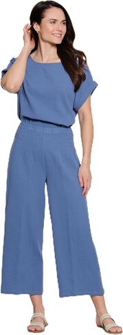 Ali Miles Women's Clothing | Woven Popover scoop Neck dolman Short Sleeves curved Hem With Buttons in Kuwait