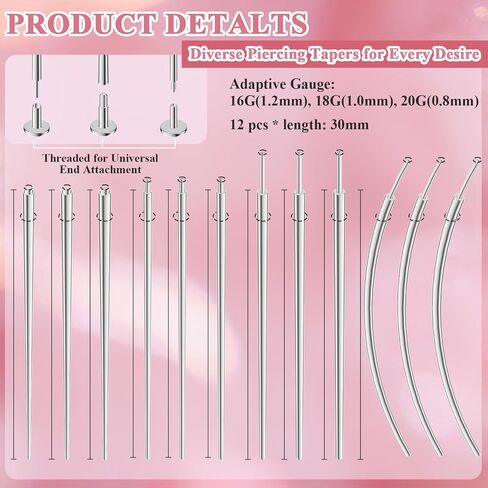 Piercing Taper Ball Grabber Kit – 16G 18G 20G 316L Stainless Steel Threadless & Threaded Tapers Set – Includes Straight/Curved Tapers, Threaded Guide Pins & Ball Grabber for Flat Back Earrings – Body Piercing Tool for Ear, Nose, Lip, Navel in Kuwait