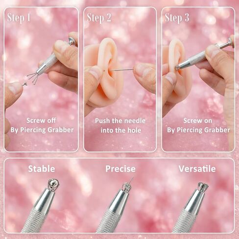Piercing Taper Ball Grabber Kit – 16G 18G 20G 316L Stainless Steel Threadless & Threaded Tapers Set – Includes Straight/Curved Tapers, Threaded Guide Pins & Ball Grabber for Flat Back Earrings – Body Piercing Tool for Ear, Nose, Lip, Navel in Kuwait
