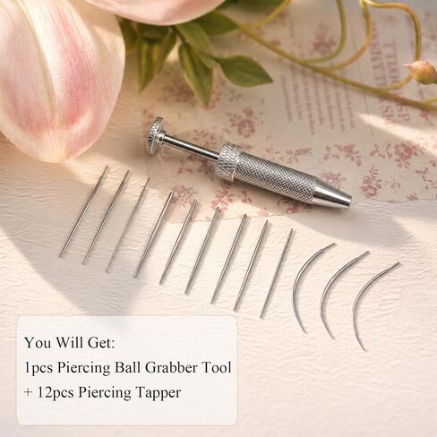 Piercing Taper Ball Grabber Kit – 16G 18G 20G 316L Stainless Steel Threadless & Threaded Tapers Set – Includes Straight/Curved Tapers, Threaded Guide Pins & Ball Grabber for Flat Back Earrings – Body Piercing Tool for Ear, Nose, Lip, Navel in Kuwait