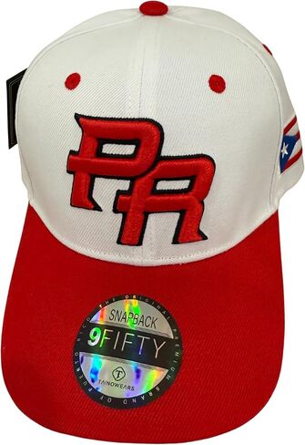Puerto Rico PR Snapback Hat – Red/White Curved Brim Cap, 3D Embroidery, Flag Patch, Adjustable Unisex Streetwear in Saudi Arabia