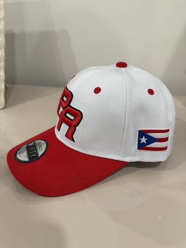 Puerto Rico PR Snapback Hat – Red/White Curved Brim Cap, 3D Embroidery, Flag Patch, Adjustable Unisex Streetwear in Saudi Arabia